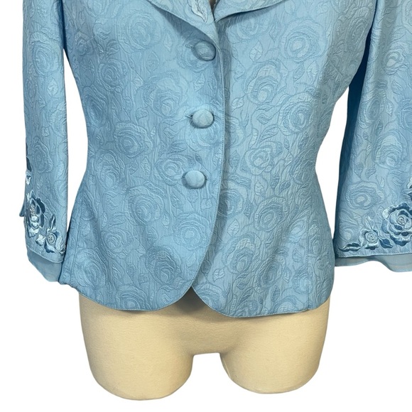 Plaza South Vintage Blue Floral Embroidered Accent Dressy Blazer Jacket Sz 6 - Picture 3 of 11